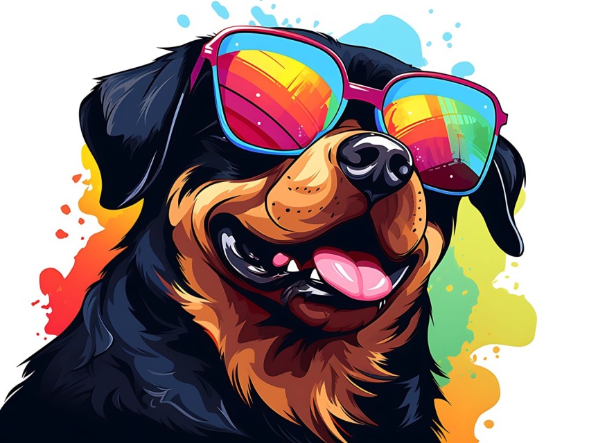 Colorful Abstract Happy Rottweiler Dog  Wearing Sunglasses Face Head Vivid Colors Pop Art Vector Illustrations (80)
