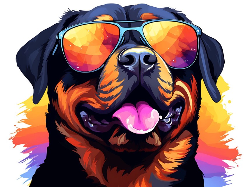 Colorful Abstract Happy Rottweiler Dog  Wearing Sunglasses Face Head Vivid Colors Pop Art Vector Illustrations (92)