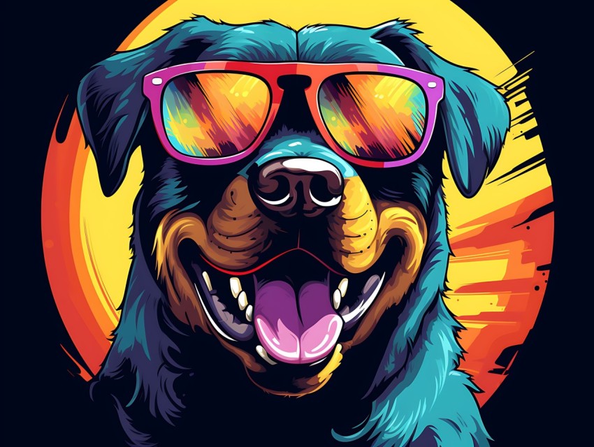 Colorful Abstract Happy Rottweiler Dog  Wearing Sunglasses Face Head Vivid Colors Pop Art Vector Illustrations (55)