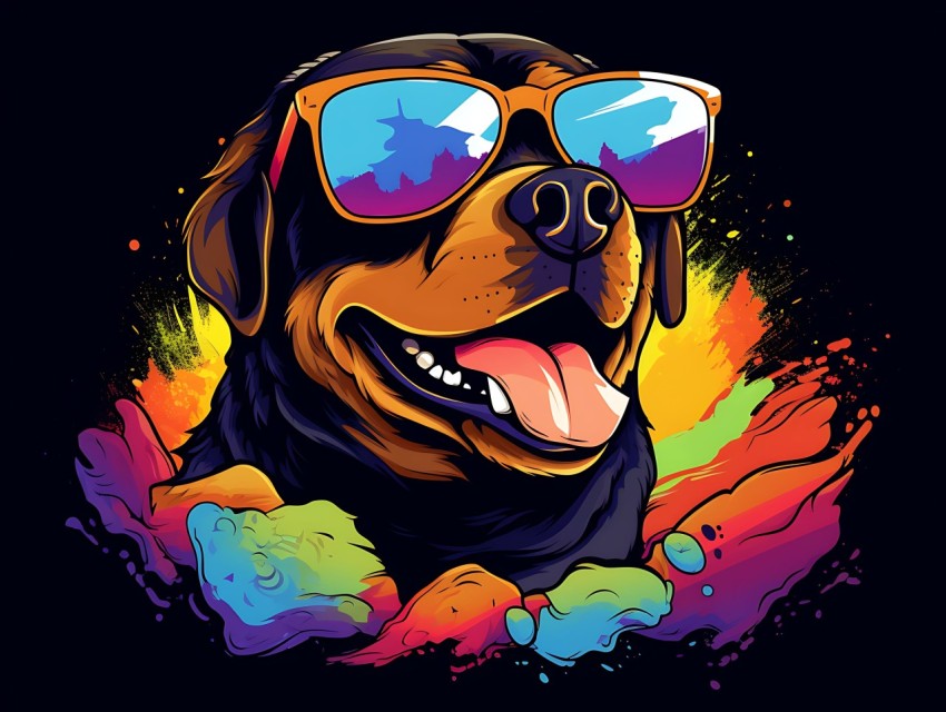 Colorful Abstract Happy Rottweiler Dog  Wearing Sunglasses Face Head Vivid Colors Pop Art Vector Illustrations (91)