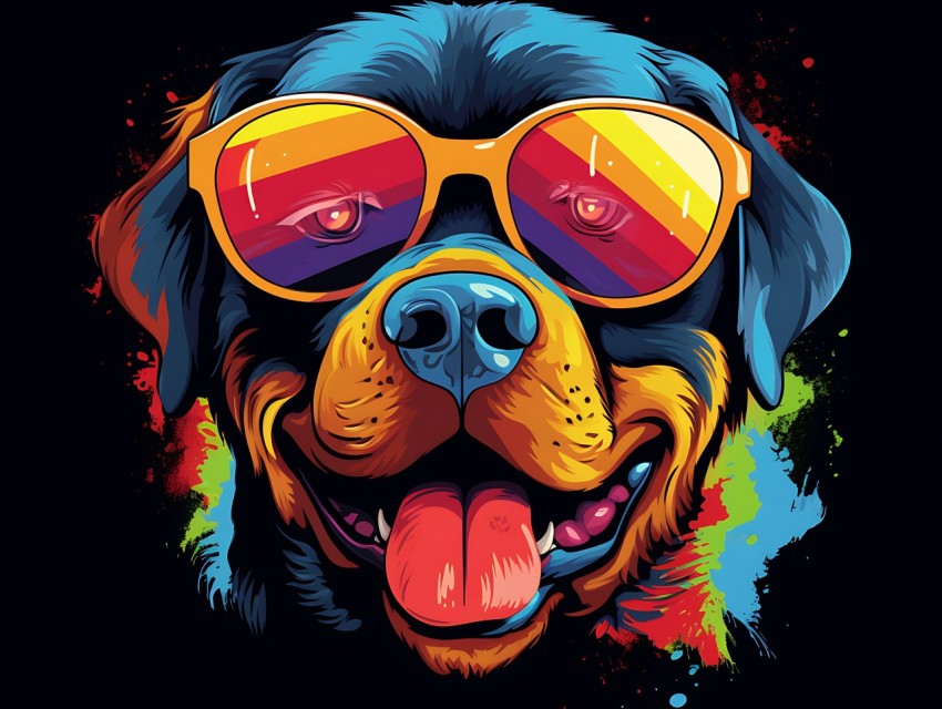 Colorful Abstract Happy Rottweiler Dog  Wearing Sunglasses Face Head Vivid Colors Pop Art Vector Illustrations (78)