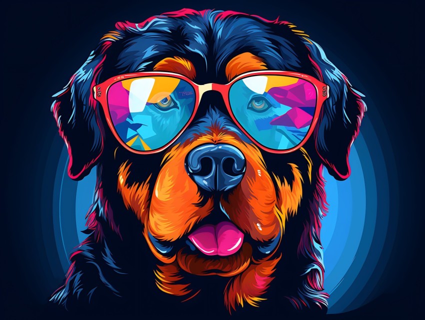 Colorful Abstract Happy Rottweiler Dog  Wearing Sunglasses Face Head Vivid Colors Pop Art Vector Illustrations (84)