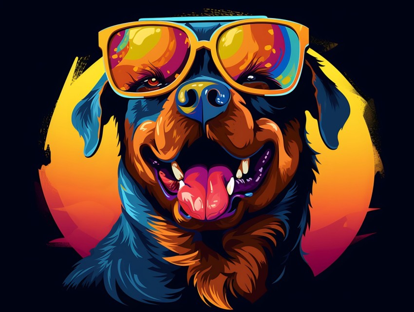 Colorful Abstract Happy Rottweiler Dog  Wearing Sunglasses Face Head Vivid Colors Pop Art Vector Illustrations (98)