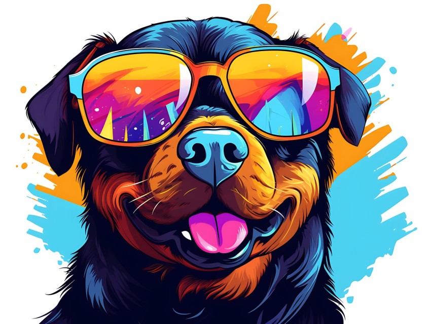 Colorful Abstract Happy Rottweiler Dog  Wearing Sunglasses Face Head Vivid Colors Pop Art Vector Illustrations (65)