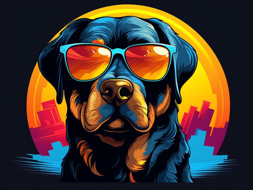 Colorful Abstract Happy Rottweiler Dog  Wearing Sunglasses Face Head Vivid Colors Pop Art Vector Illustrations (82)
