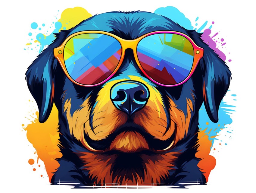 Colorful Abstract Happy Rottweiler Dog  Wearing Sunglasses Face Head Vivid Colors Pop Art Vector Illustrations (54)