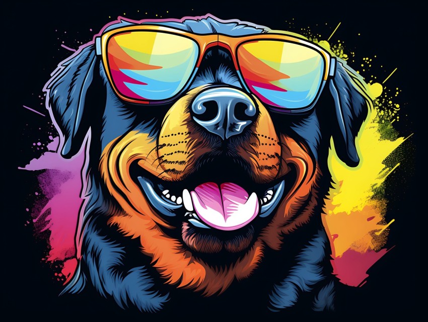 Colorful Abstract Happy Rottweiler Dog  Wearing Sunglasses Face Head Vivid Colors Pop Art Vector Illustrations (59)