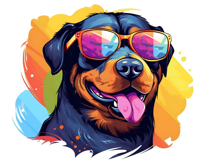 Colorful Abstract Happy Rottweiler Dog  Wearing Sunglasses Face Head Vivid Colors Pop Art Vector Illustrations (110)