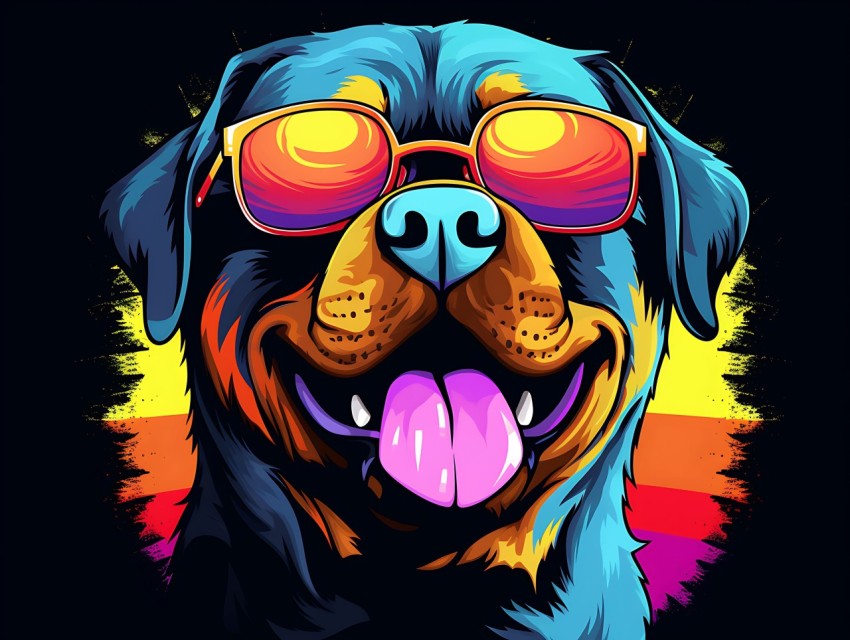 Colorful Abstract Happy Rottweiler Dog  Wearing Sunglasses Face Head Vivid Colors Pop Art Vector Illustrations (101)