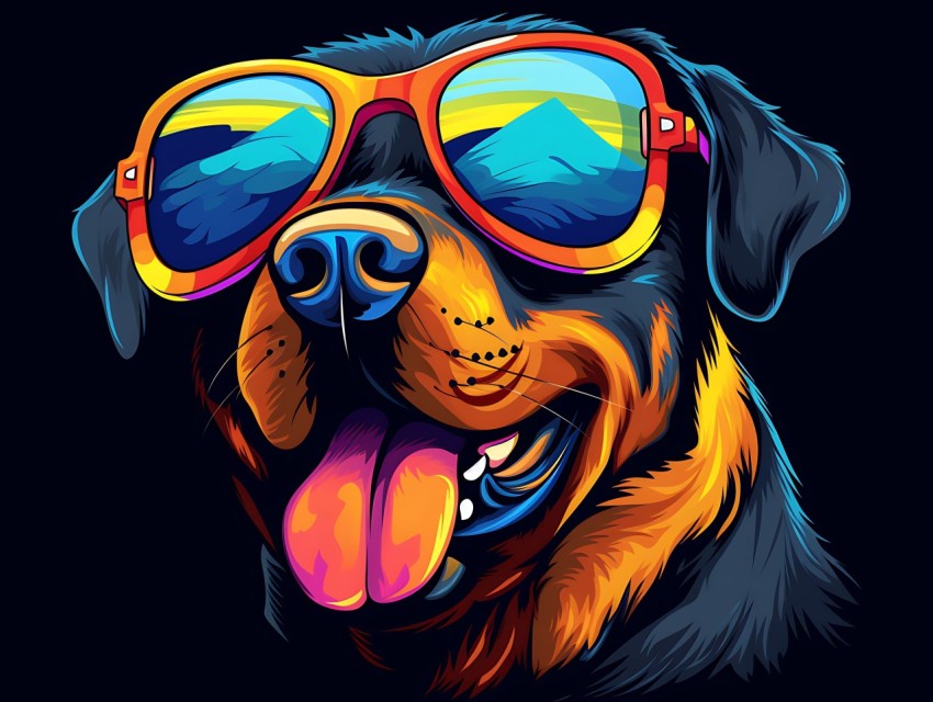 Colorful Abstract Happy Rottweiler Dog  Wearing Sunglasses Face Head Vivid Colors Pop Art Vector Illustrations (128)