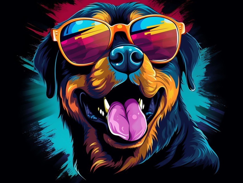 Colorful Abstract Happy Rottweiler Dog  Wearing Sunglasses Face Head Vivid Colors Pop Art Vector Illustrations (102)