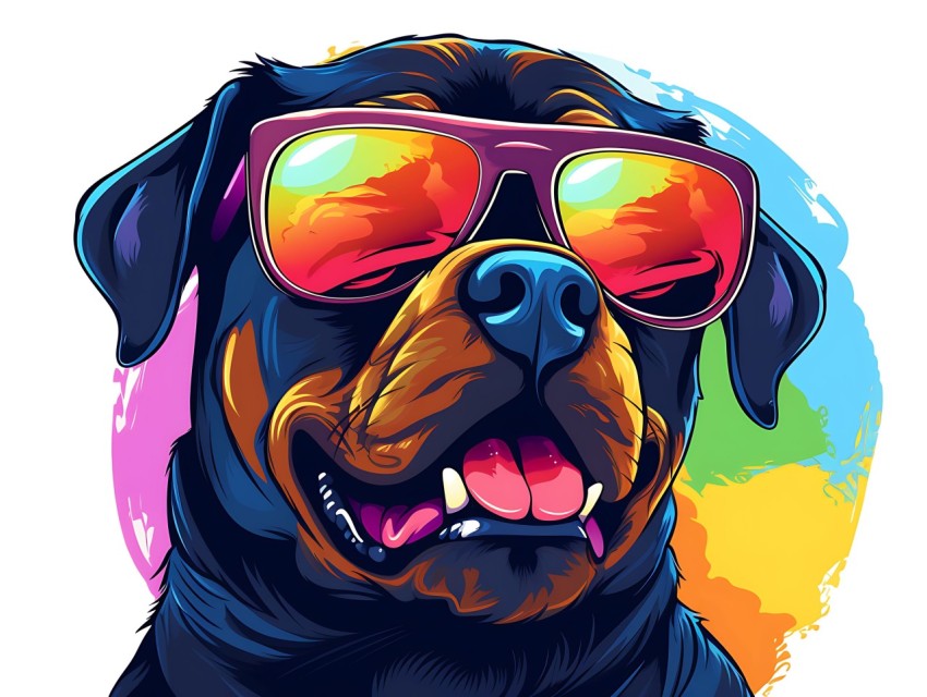 Colorful Abstract Happy Rottweiler Dog  Wearing Sunglasses Face Head Vivid Colors Pop Art Vector Illustrations (108)