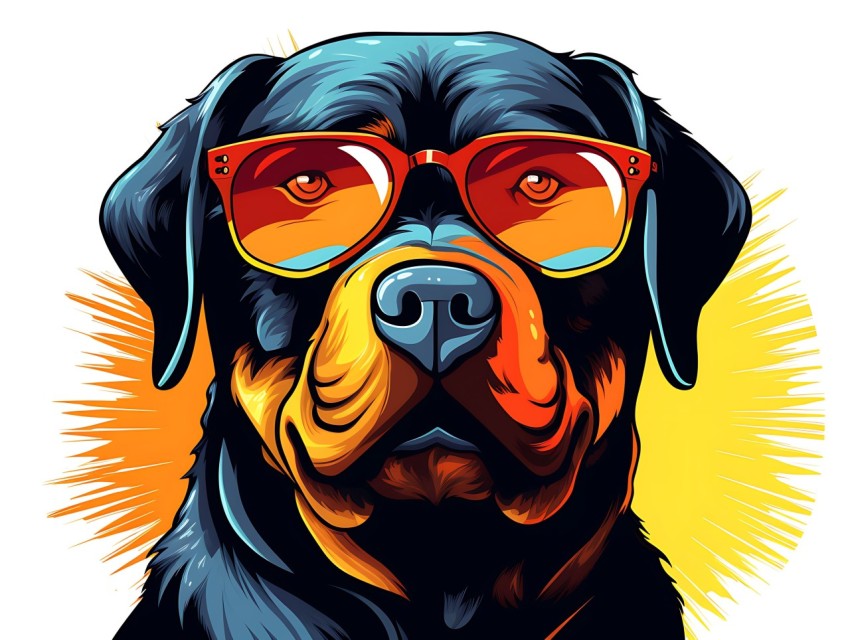 Colorful Abstract Happy Rottweiler Dog  Wearing Sunglasses Face Head Vivid Colors Pop Art Vector Illustrations (120)