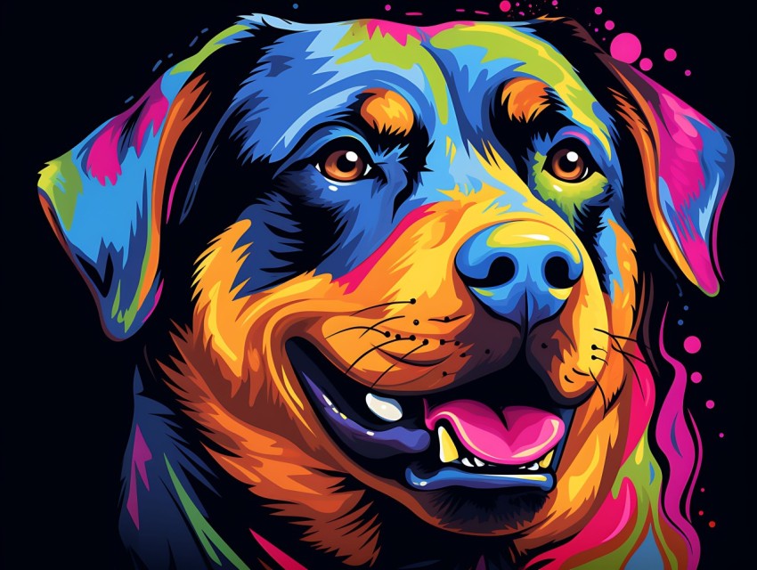 Colorful Abstract Happy Rottweiler Dog Face Head Vivid Colors Pop Art Vector Illustrations White Background (30)