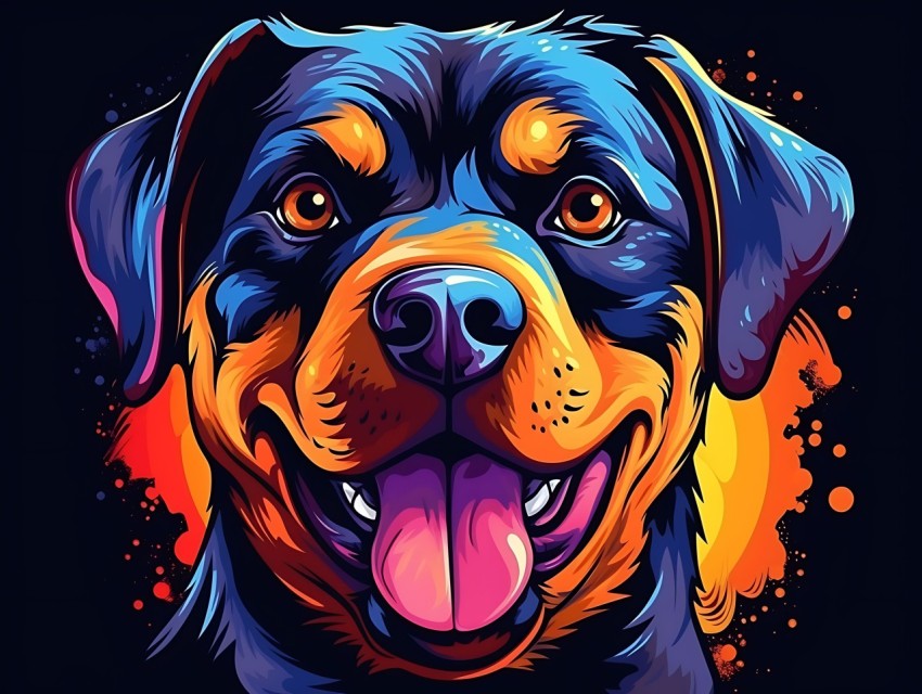 Colorful Abstract Happy Rottweiler Dog Face Head Vivid Colors Pop Art Vector Illustrations White Background (14)