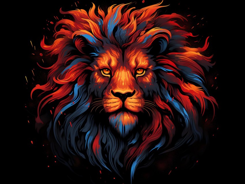 Colorful Lion Face Head Vivid Colors Pop Art Vector Illustrations Black Background (98)