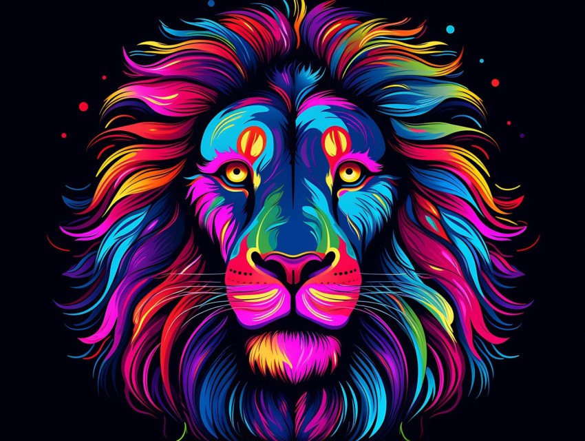Colorful Lion Face Head Vivid Colors Pop Art Vector Illustrations Black Background (52)
