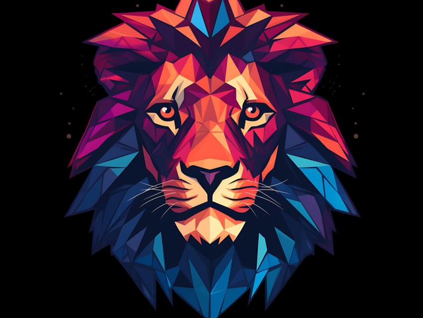 Colorful Lion Face Head Vivid Colors Pop Art Vector Illustrations Black Background (141)