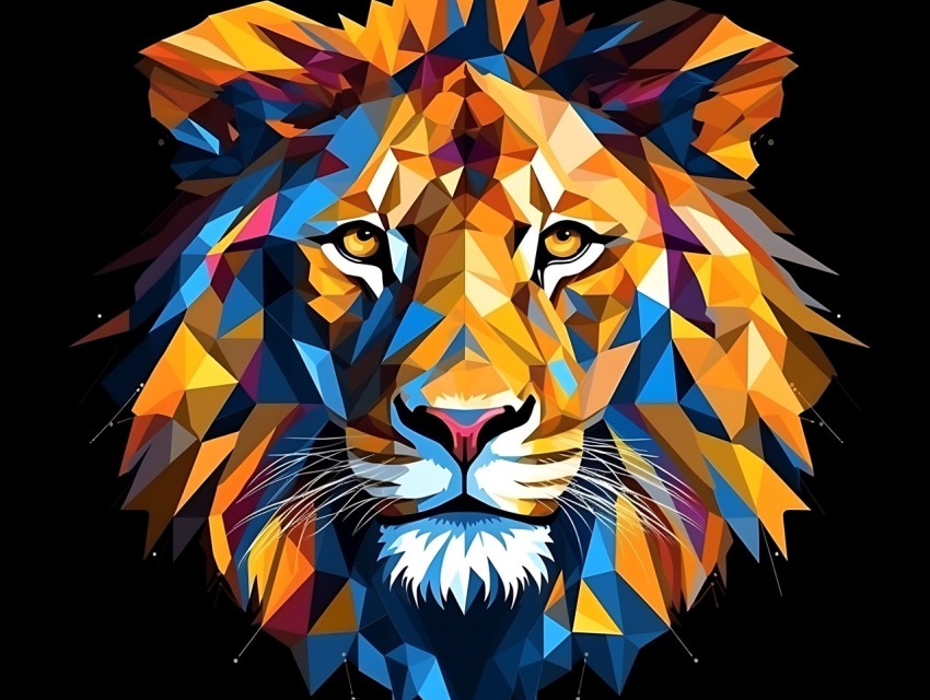 Colorful Lion Face Head Vivid Colors Pop Art Vector Illustrations Black Background (160)