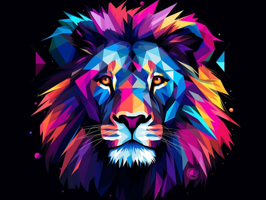 Colorful Lion Face Head Vivid Colors Pop Art Vector Illustrations Black Background (203)