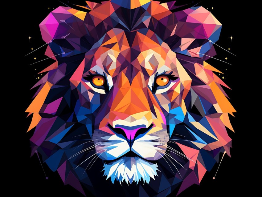Colorful Lion Face Head Vivid Colors Pop Art Vector Illustrations Black Background (224)