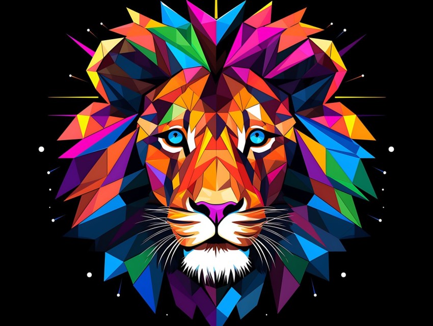 Colorful Lion Face Head Vivid Colors Pop Art Vector Illustrations Black Background (218)