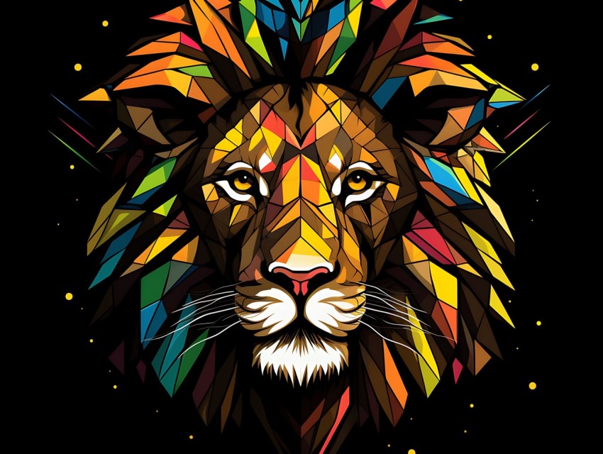 Colorful Lion Face Head Vivid Colors Pop Art Vector Illustrations Black Background (316)