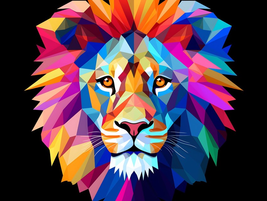 Colorful Lion Face Head Vivid Colors Pop Art Vector Illustrations Black Background (377)