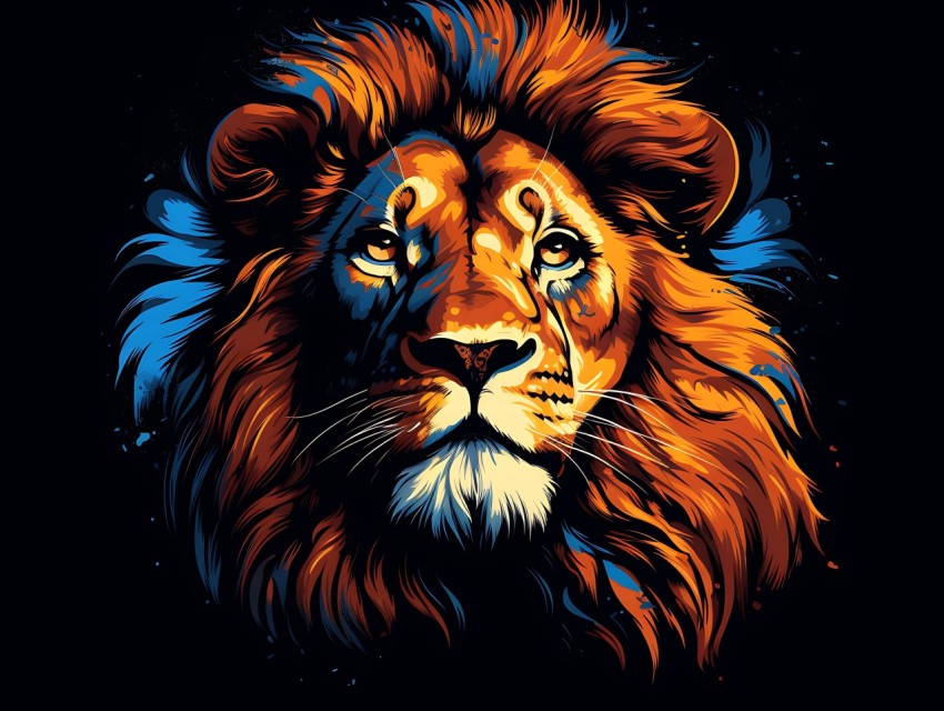 Colorful Lion Face Head Vivid Colors Pop Art Vector Illustrations Black Background (382)