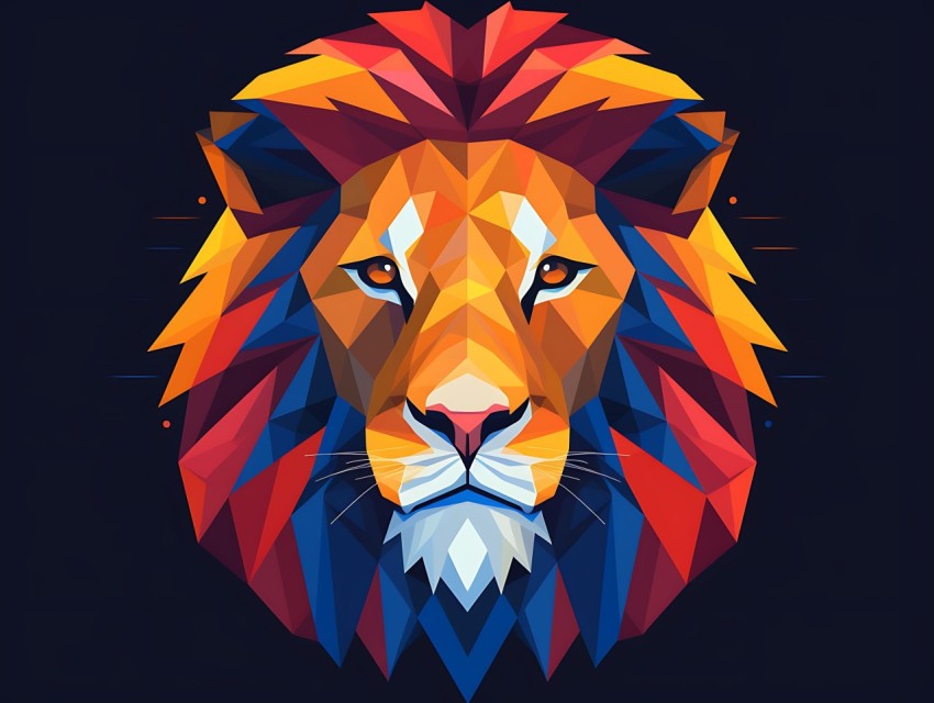 Colorful Lion Face Head Vivid Colors Pop Art Vector Illustrations Black Background (444)