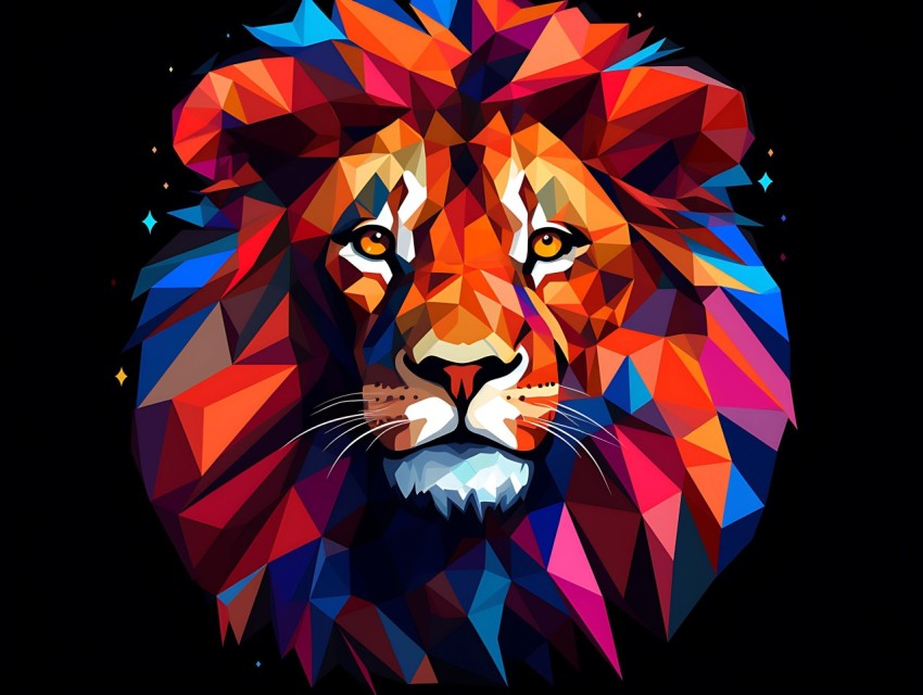 Colorful Lion Face Head Vivid Colors Pop Art Vector Illustrations Black Background (414)