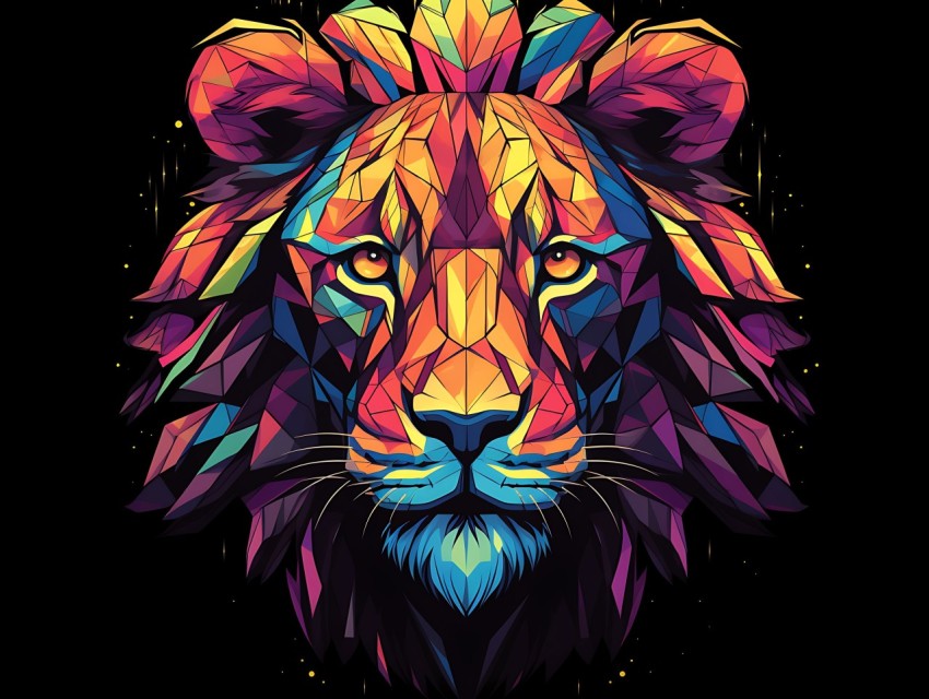 Colorful Lion Face Head Vivid Colors Pop Art Vector Illustrations Black Background (489)