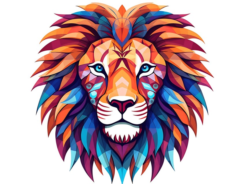 Colorful Lion Face Head Vivid Colors Pop Art Vector Illustrations White Background (41)