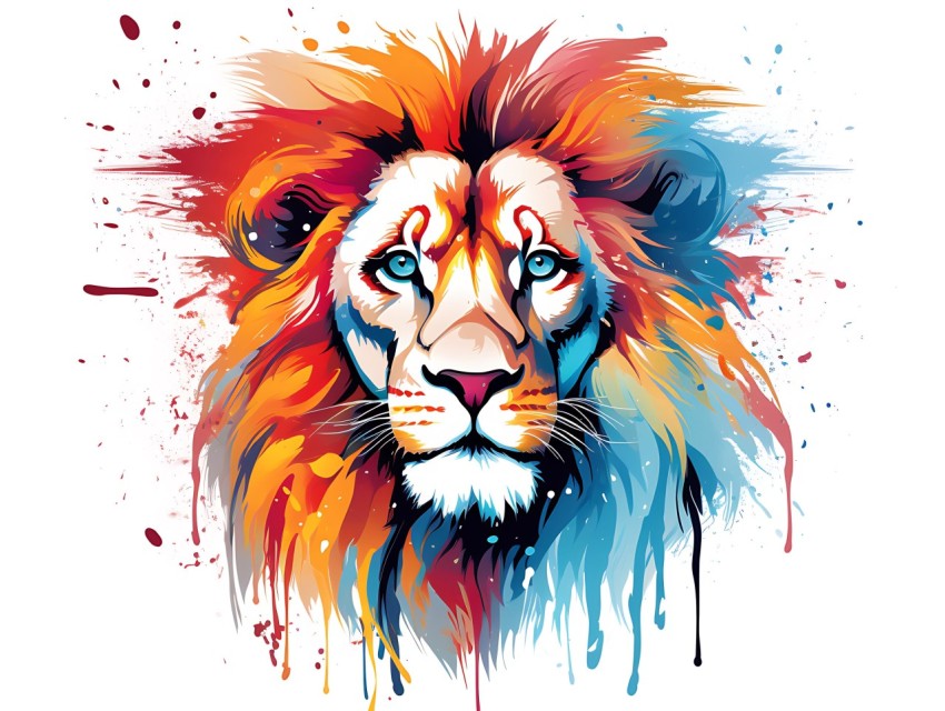Colorful Lion Face Head Vivid Colors Pop Art Vector Illustrations White Background (44)