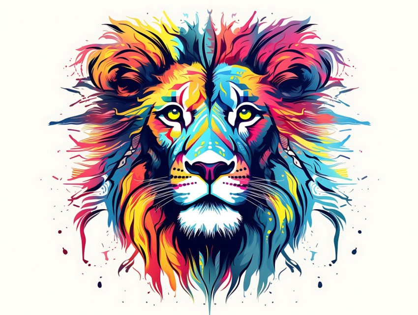 Colorful Lion Face Head Vivid Colors Pop Art Vector Illustrations White Background (35)