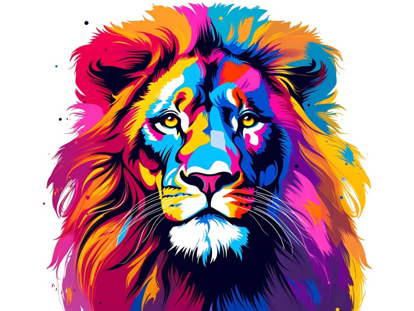 Colorful Lion Face Head Vivid Colors Pop Art Vector Illustrations White Background (40)