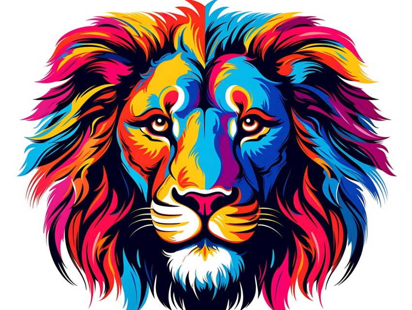 Colorful Lion Face Head Vivid Colors Pop Art Vector Illustrations White Background (15)