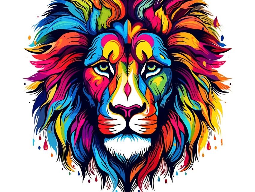 Colorful Lion Face Head Vivid Colors Pop Art Vector Illustrations White Background (28)