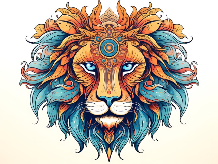 Colorful Lion Face Head Vivid Colors Pop Art Vector Illustrations White Background (12)