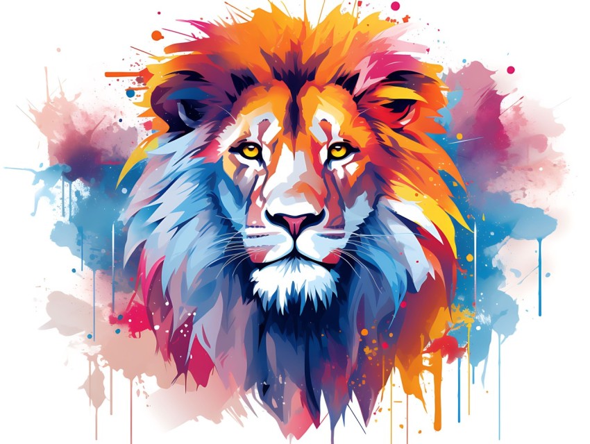 Colorful Lion Face Head Vivid Colors Pop Art Vector Illustrations White Background (39)