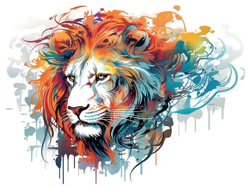 Colorful Lion Face Head Vivid Colors Pop Art Vector Illustrations White Background (18)