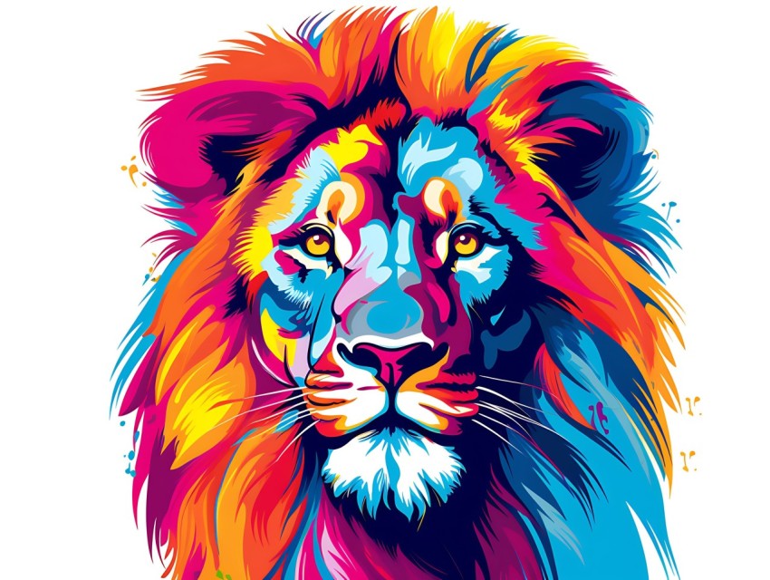 Colorful Lion Face Head Vivid Colors Pop Art Vector Illustrations White Background (31)