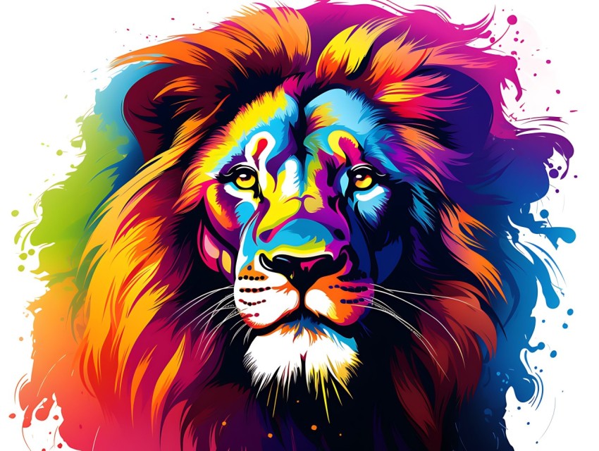 Colorful Lion Face Head Vivid Colors Pop Art Vector Illustrations White Background (37)