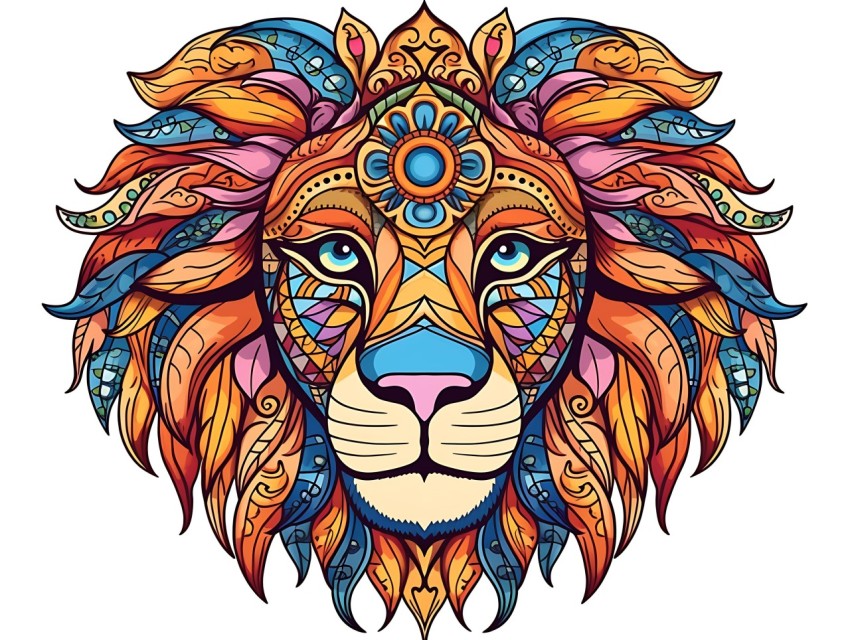 Colorful Lion Face Head Vivid Colors Pop Art Vector Illustrations White Background (47)