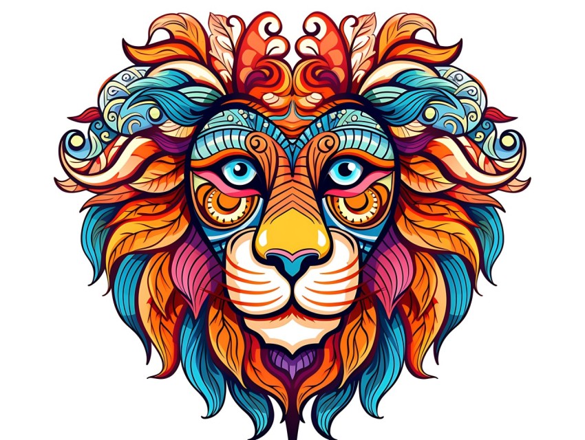 Colorful Lion Face Head Vivid Colors Pop Art Vector Illustrations White Background (46)