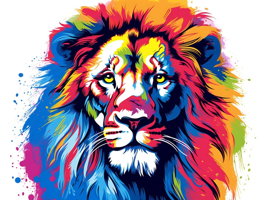 Colorful Lion Face Head Vivid Colors Pop Art Vector Illustrations White Background (14)