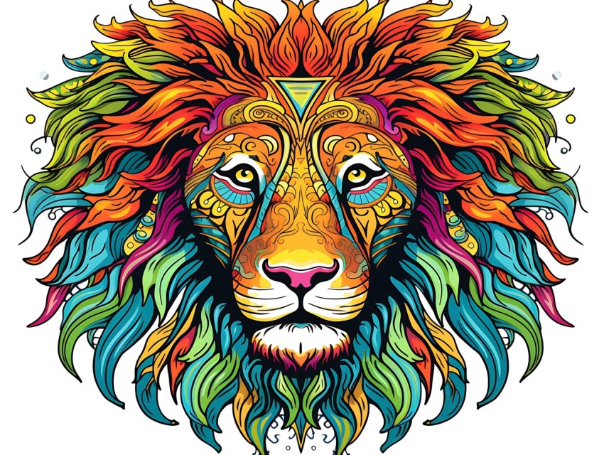 Colorful Lion Face Head Vivid Colors Pop Art Vector Illustrations White Background (48)