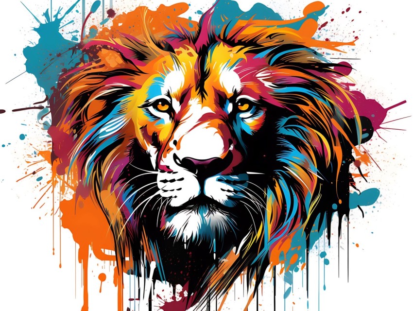 Colorful Lion Face Head Vivid Colors Pop Art Vector Illustrations White Background (19)