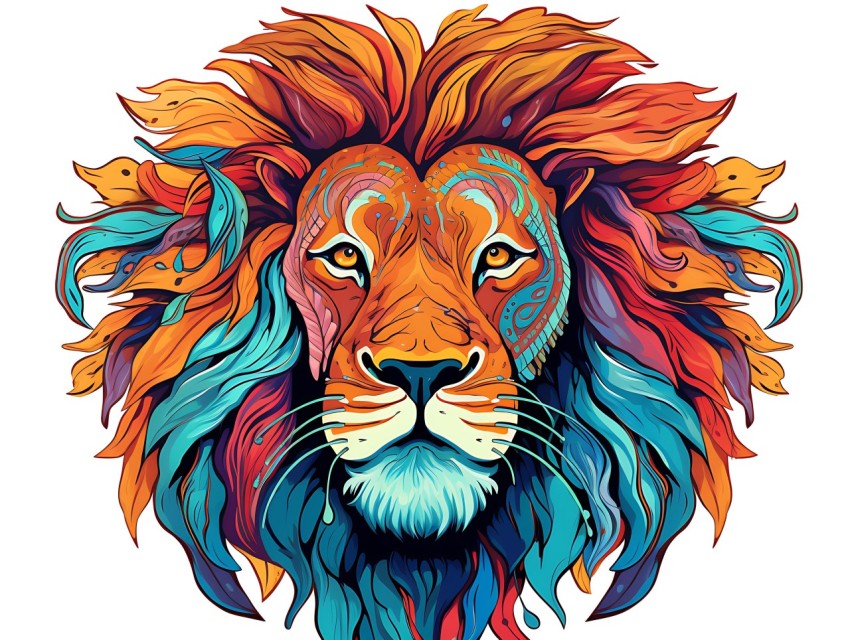 Colorful Lion Face Head Vivid Colors Pop Art Vector Illustrations White Background (32)