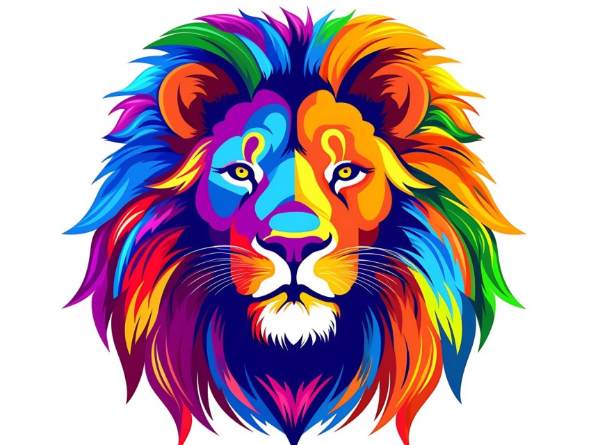 Colorful Lion Face Head Vivid Colors Pop Art Vector Illustrations White Background (95)